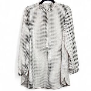 Anne Klein Long Sleeve Blouse Size 0X Cream Polka Dot Pattern
